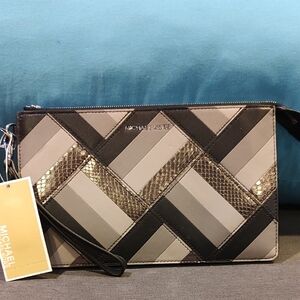 Michael Kors Black, Gray, and Gold Patchwork Clutch